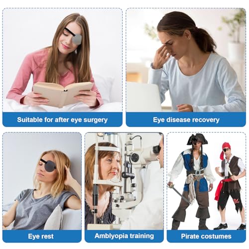 RIKEYO 3D-Augenklappen für Erwachsene und Kinder, verstellbare medizinische Augenklappe für rechts oder links, eine Abdeckung für Amblyopie Lazy, Piratenkostüm (dunkelgrau, hellgrau), 2 Stück