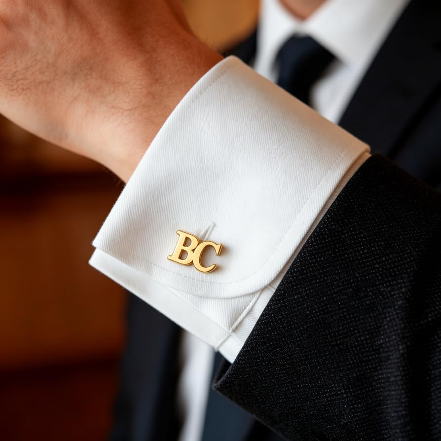 Mancuernillas personalizadas doradas con inicial para hombre miniatura 2