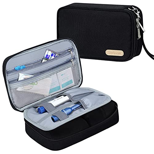 SIMBOOM Diabetic Travel Bag, Insulin Travel Bag for Glucose Meter Insulin Vials and Other Diabetic Supplies (Bag Only) - Black