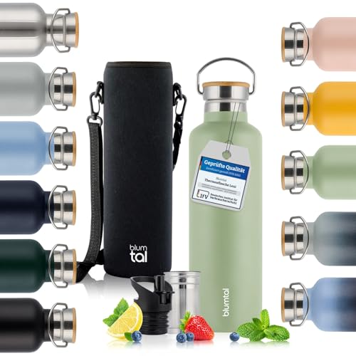 Blumtal Thermosflasche 1L - doppelwandige Trinkflasche Edelstahl 1L - Isolierflasche 1L BPA frei - Edelstahl Trinkflasche/Teeflasche - Trinkflasche Thermo 1L - Thermosflasche 1 Liter - Summer Green