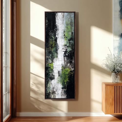 XINBAO Quadro verticale lungo e incorniciato, tela alta e stretta in stile grunge, dipinto sottile verde e nero, decorazione industriale, stampa murale effetto invecchiato (20x60 cm/senza cornice)