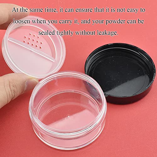HAHIYO 3Pcs 20ml/0.68oz Plastic Empty Travel Compact Case Makeup Cosmetic Jar Refillable Powder Box No Leak Holder with Rotatable Sifter and Black Screw Lid4