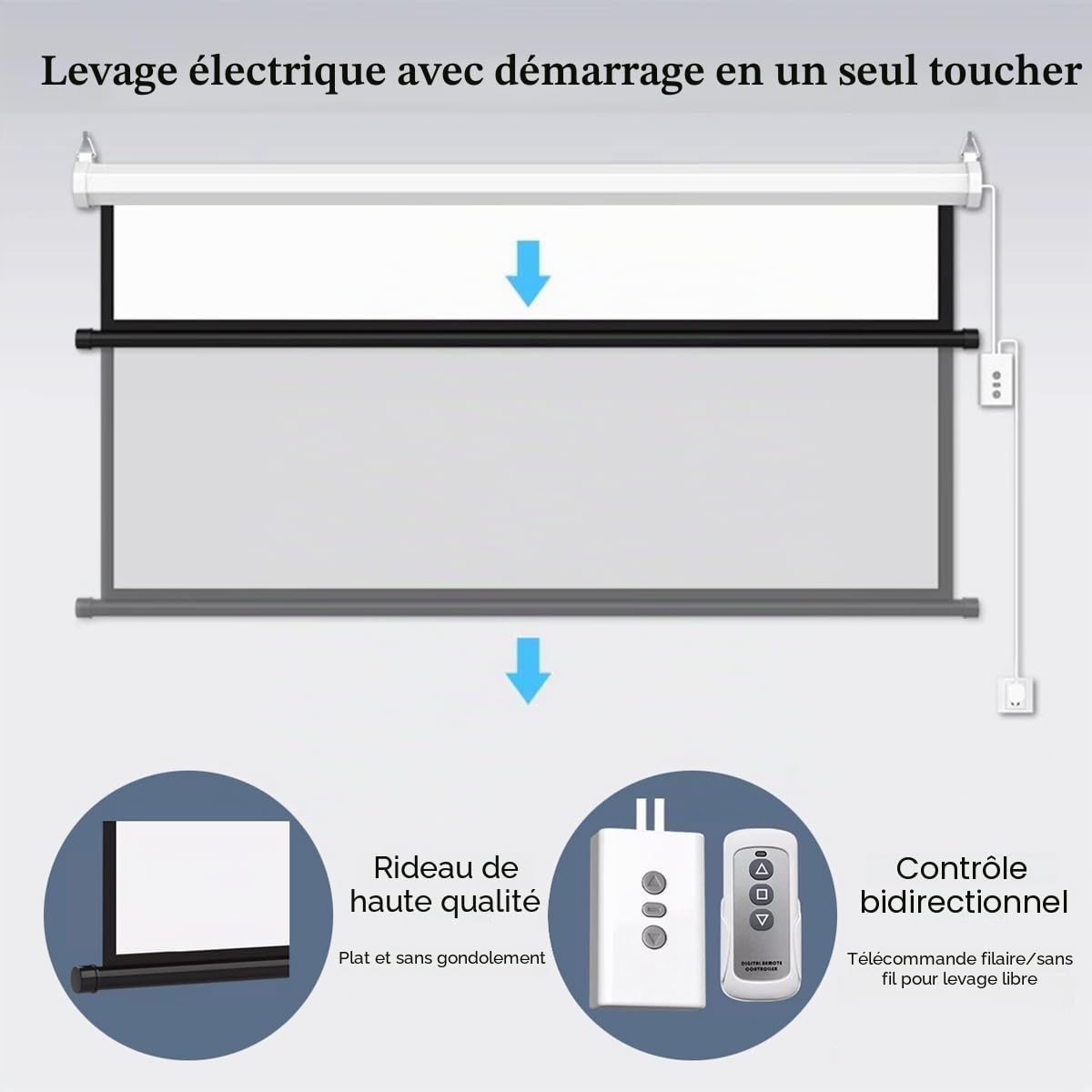 60" Écran De Projecteur Motorisé 72" Toile Videoprojecteur Électrique avec Télécommande Ecran Projecteur 4:3 16: 9 4k HD Écran pour Home Theatre Cinema Office Video Game Indoor(72inch(4:3))