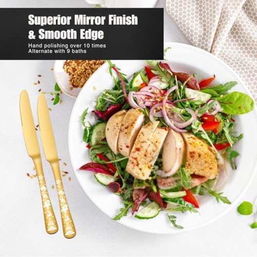 Image of Stainless Steel Butter Knife - Smooth Edge, Mirror Finish - Ideal for Spreading Butter, Jam, or Cream Cheese - Durable and Dishwasher Safe, Everyday Essentials (6 Pcs Dinner Knife, Gold)