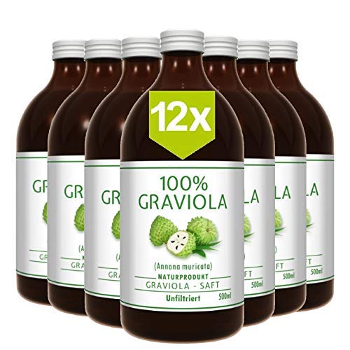 12 x 100% ZUMO DE GUANÁBANA - sin filtrar y vegano (12 x 500 ml), hecho de puré de graviola al 100%. Compra ventaja. Graviola. Soursop. Corossol. Stachelannone.