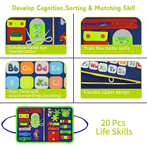 Image of LearnToy Dinosaur Montessori Learning Toy for Toddlers Ages 3-5 Years, Busy Sensory Board with Educational Activities, Travel-Friendly Developmental Skills Toy | Busy Sensory Board with Educational Activities, Travel-Friendly Developmental Skills Toy