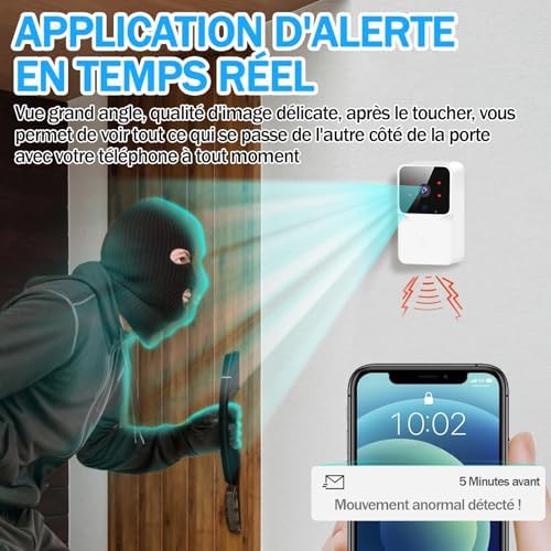Générique Sonnette sans Fil Extérieure Étanche,1080P Vision Nocturne en Couleur, IP65 Étanche, visiophone sans Fil, Audio Bidirectionnel, Installation Facile