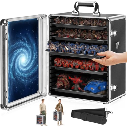 ONULISS Miniature Storage Case Miniatures Transport Case Aluminum Alloy Frame with Shoulder Strap 5 Trays (The Radiant Relic-Collector's Edition)