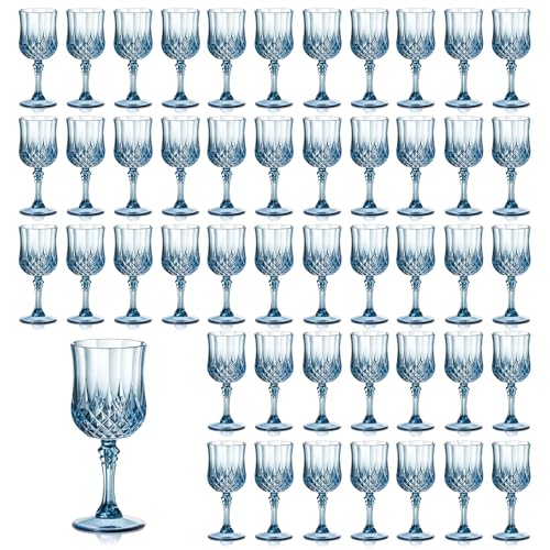 XUWAIDSGN 7oz Plastic Vintage Wine Glasses Drinking Glasses Unbreakable Wedding Glassware Crystal Water Goblets Reusable Drinkware Vintage Champagne Flutes (48, Blue)