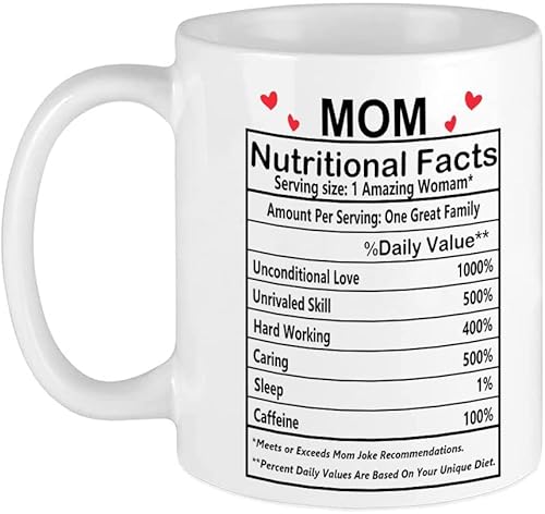 VTmaio Interesting Mom Nutritional Facts - Divertida taza de café para trabajadora, impresionantes tazas para mamá y madre, taza de nutrición temática de 325 ml