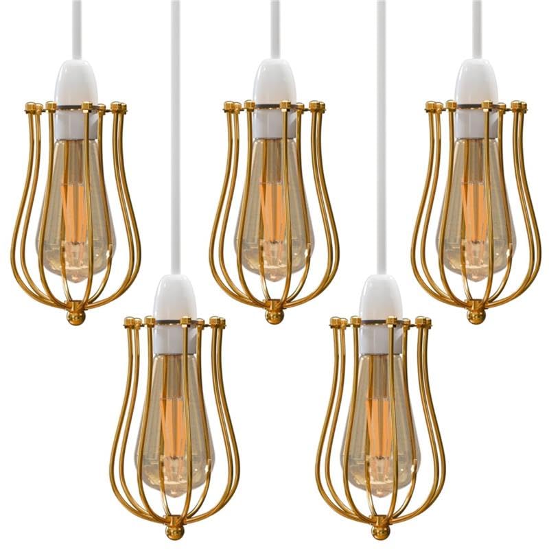 DC VOLTAGE Modern 5 Pack Pendant Light Metal Balloon Wire Cage E27 Bulb Base Easy Fit Hanging Ceiling Lamp Shade Ideal for Kitchen Living Room Hallway Bar Coffee Shop Hotels