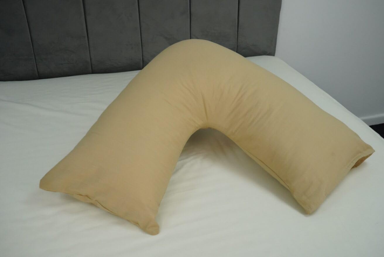ARLINENS Poly Cotton Back & Neck/Pregnancy Support V Shaped pillowcases, V shaped pillow Covers Available in pack of 2 (Latte)