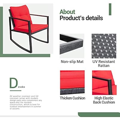 Devoko 3 Piece Rocking Bistro Set Wicker Patio Outdoor Furniture Porch Chairs Conversation Sets with Glass Coffee Table…