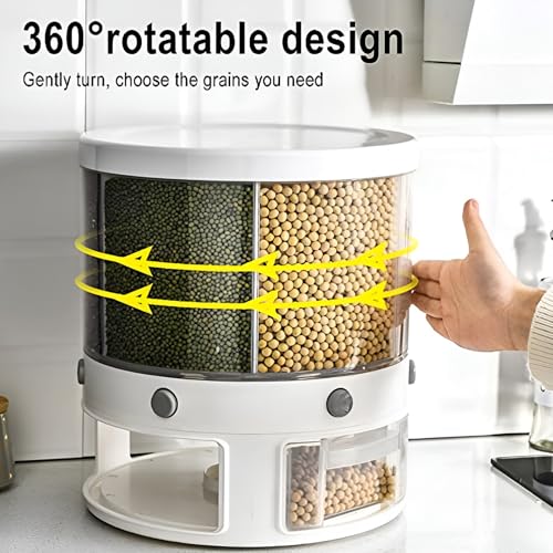 Boîte de riz transparente rotative à 360 degrés avec doseur à 6 grilles