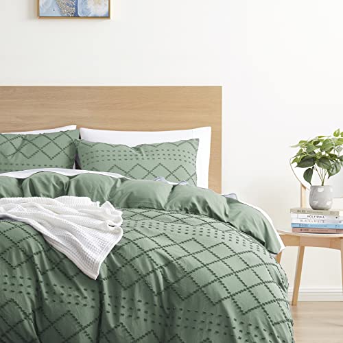 Image of Nestl Boho Bedding Sets & Collections - Boho Duvet Cover Twin, 2 Piece Twin Duvet Cover Set, Double Brushed Green Duvet Cover with Zipper Closure, 1 Duvet Set 68x90 inches and 1 Pillow Sham