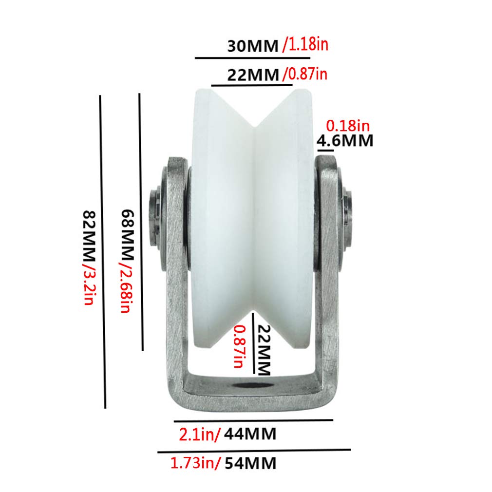 Koła pasowe z rowkiem U, Rolka prowadząca do bramy przesuwnej z nylonowym rowkiem 304 ze stali nierdzewnej UVH Rowek 16 mm 22 mm Szczelina Opakowanie 2 szt.(V-type,Slot width 22mm)