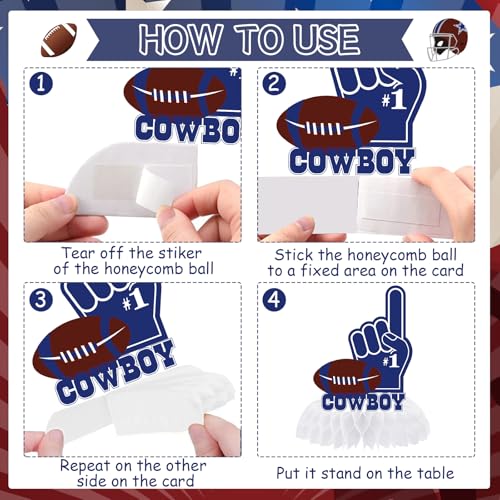 Image of Football Cowboy Party Decorations - 9 Pcs Birthday Centerpieces | American Rugby Honeycomb Table Toppers Photo Booth Props for Kids Boys Happy Sports Game Supplies