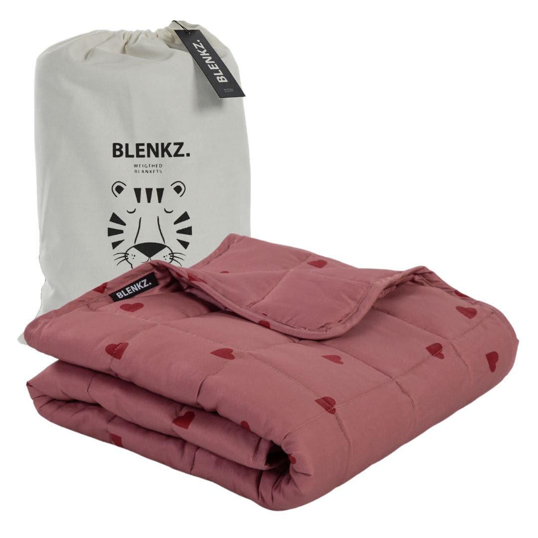 BLENKZ. Manta con peso para niños de 5 kg, 140 x 200 cm, manta de relajación con superficie de algodón, certificado Öko-Tex, corazón rosa, 5 kg, 140 x 200 cm