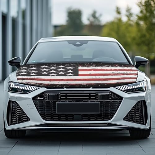 Image of USA Flag American Hood Flag Cover Stretch Polyester Fabric Cover Car Hood Cover Protector Easy Installation Removable Automotive Accessories Suitable for Cars