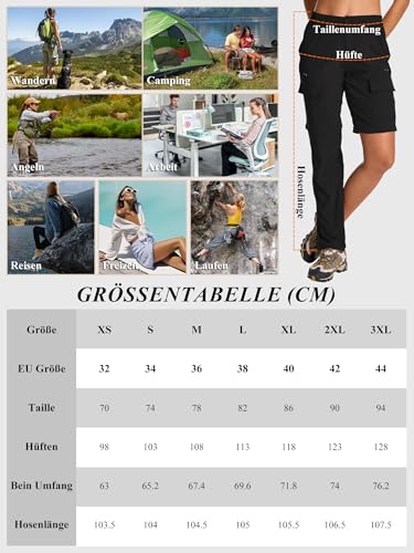 Jogwits Damen Zip-Off-Wanderhose, Leichte Trekkinghose Atmungsaktiv Schnell Trockend Safari outdoorhosen Sommer Arbeitshose Funktionshose