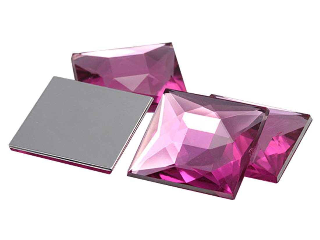 24mm Flat Back Acrylic Square Gems Rhinestones Cosplay Costume Embelishments - 14 Pieces (Pink Hot A20)