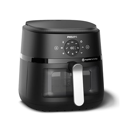 PHILIPS Air Fryer NA231/00 with touch panel, uses up to 90% less fat, 1700W, 6.2 Liter, with Rapid Air Technology (Black),Cooking window, Extra Large