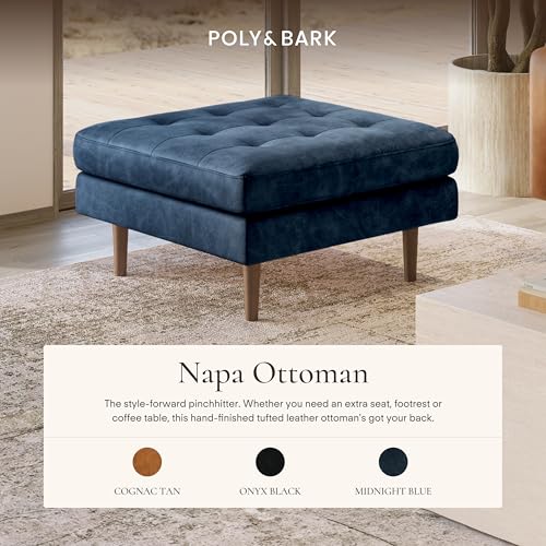 Image of Poly & BARK Napa Ottoman in Full-Grain Semi-Aniline Italian Tanned Leather in Midnight Blue