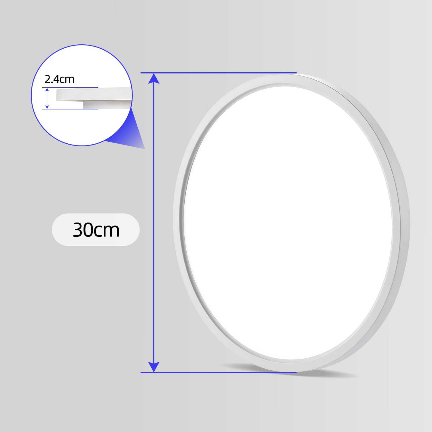 ocioc Plafoniera LED Soffitto 24W, Ø30CM Lampada da Soffitto LED 5000K Rotond Plafoniere da Ufficio Luce Soffitto per Cucina, Soggiorno, Cantina