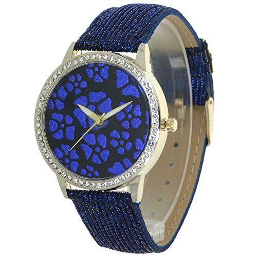 Vinca Major Flower Printed Dial Design Lady Watches Rhinestone Case Convex Prism Crysal Women Time Piece Japanese Quartz Analog Fashion Stylish Casual Dress Wristwatch Girls Business Gifts