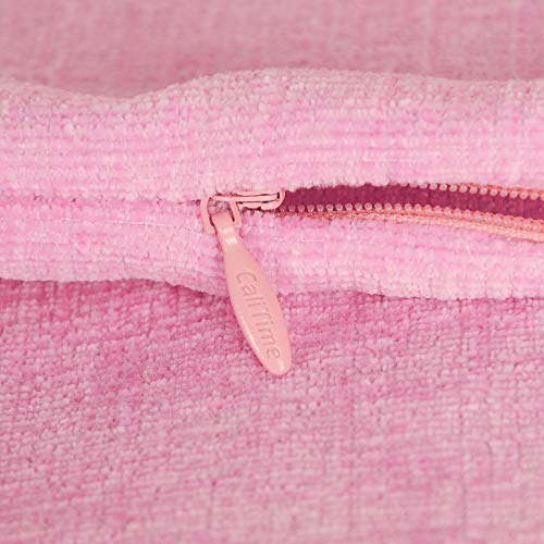 Image of CaliTime Pack of 2 Cozy Throw Pillow Covers Cases for Couch Sofa Home Decoration Solid Dyed Soft Chenille 18 X 18 Inches Candy Pink
