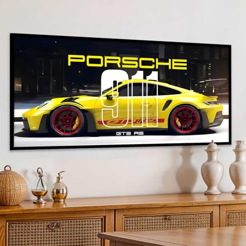 Image of walllane Big Porsche GT3RS 911 Car Framed Posters Gift Items for Boys Room Wall Decoration Bedroom Living Room Office Studio Decor | Car Poster Frame for Wall Decor Set Of 1Size(10 x 19 inch)