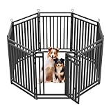 Petorldog Dog Fence Outdoor for Yard, 40" Inch Height 8 Panels Dog Playpen Indoor for Large/Medium/Small Dogs Metal Dog Pen for Yard Camping and RV | Black-Silver
