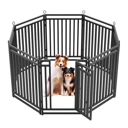 Petorldog Dog Fence Outdoor for Yard, 40" Inch Height 8 Panels Dog Playpen Indoor for Large/Medium/Small Dogs Metal Dog Pen for Yard Camping and RV | Black-Silver