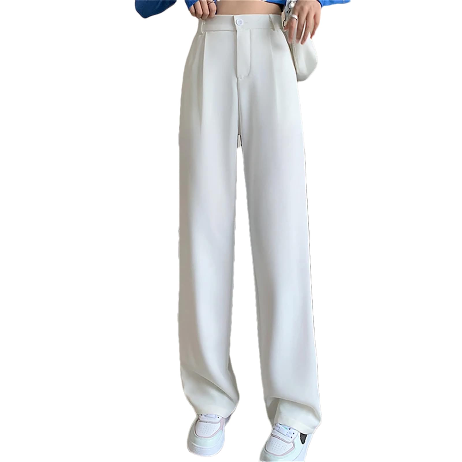 Hndudnff Pantaloni da donna a vita alta a gamba larga, eleganti, dritti, da lavoro, casual, pantaloni
