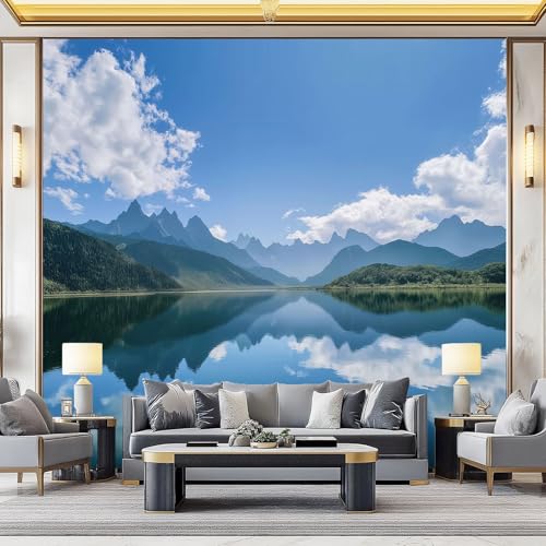Fondos de pantalla con imágenes panorámicas Paisaje natural lago nubes blancas montañas Decoración de pared decorativa para el dormitorio del hogar 200 x 140 cm para decoración Vistoso