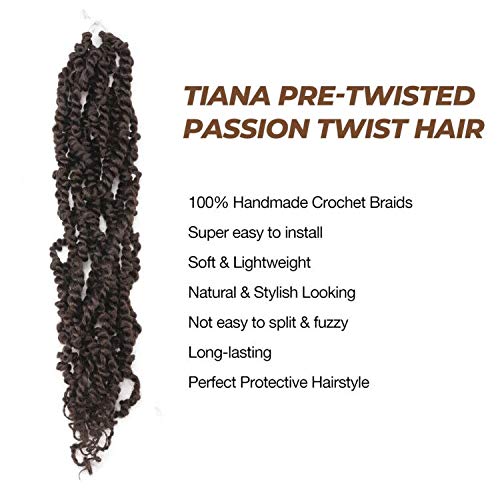 TOYOTRESS Tiana Passion Twist Hair Pre-Twisted 8 Packs 12 strands/pack) Pre-Looped Passion Twists Crochet Braids Made Of Bohemian Hair Synthetic Braiding Hair Extension (20 Inch, 4)