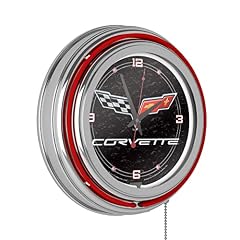 Neon Clock Retro Corvette C 6 Black Analog Wall Clock with Pull Chain for Kitchen, Garage, Game