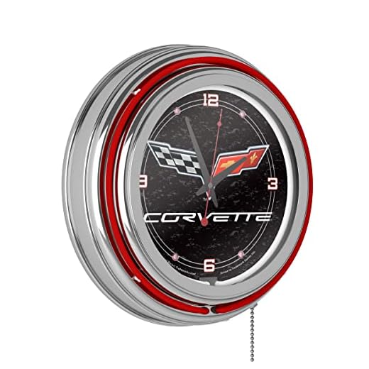 Neon Clock - Retro Corvette C6 Black Analog Wall Clock with Pull Chain - for Kitchen, Garage, Game Room, or Home Bar by Trademark Gameroom