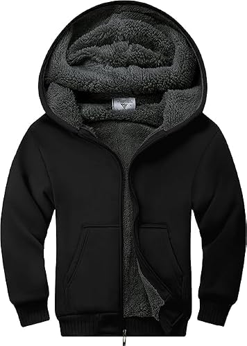 JACKETOWN Jungen Sweatjacke Gefüttert Kinder Hoodie Sweatshirt Kapuzenpullover Fleecejacke mit Kapuze Langarm Warme Winterjacke Classic Pullover mit Reißverschluss