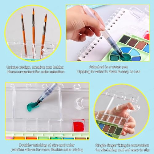 Image of Sunkizzrs Foldable Solid (36-Color) Watercolor Paint Set | Rotatable Fan Solid Watercolor Pigment Set | Portable Gouache Painting | Outdoor Sketching Palette Art Paint with Refillable Water Brush Pen (24)