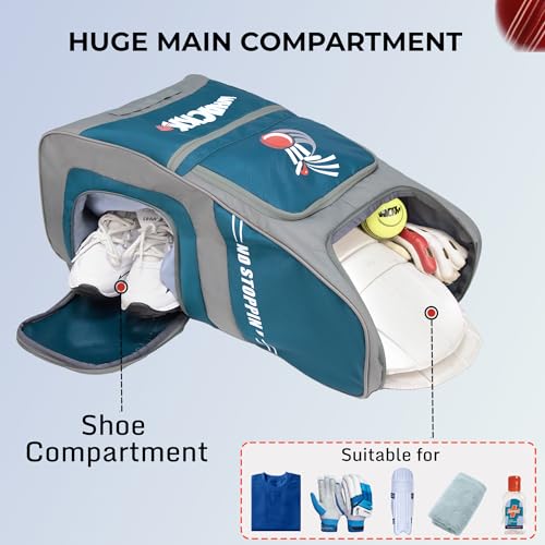 Image of WHACKK Dev 65L Cricket Kit Bag Blue Grey|Quick Access Design|Spacious Main Compartment|Bat Holder|Shoe /Helmet Pocket| Bottle Holder|Padded Straps