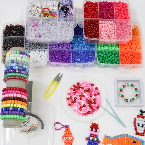 Image of LIS HEGENSA 6300 Pcs DIY Childrens Crafts Beads Friendship Bracelet Kit, Pony Beads Letter Beads and Bracelet Making Kit, Colorful Charms, Used for Custom Necklace Bracelets and Jewelry (6300PCS)