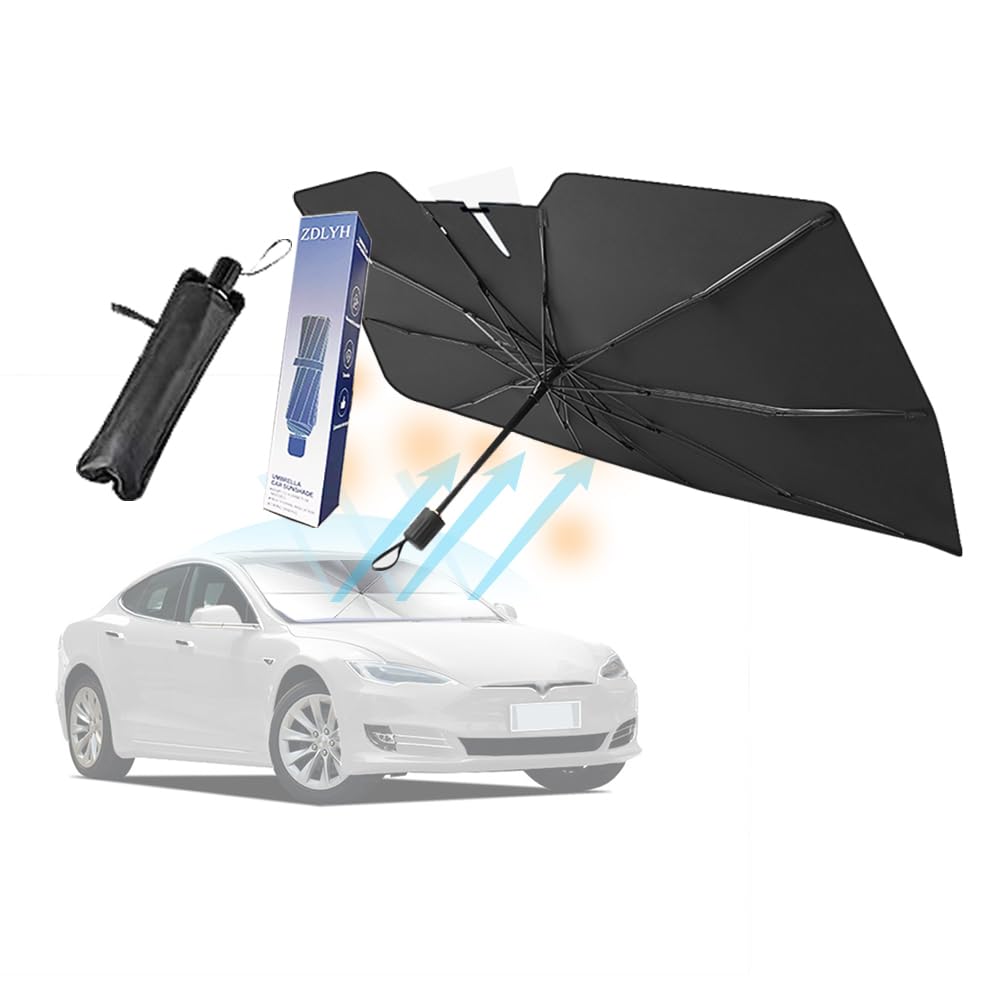 Car Windshield Sun Shade Umbrella Intended for Tesla Model S, Protect Car from Sun Rays & Heat Damage,UV Ray Reflector,Protect Interior & Keep Cool (
