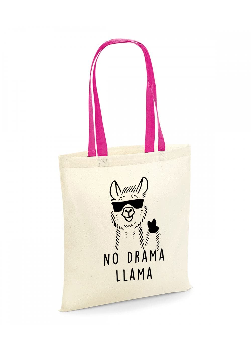 Giftme No Drama Llama No Prob Llama Shoulder Bag Shopping Tote Bag Cotton Shopping Bag. (Fuchsia Handle)