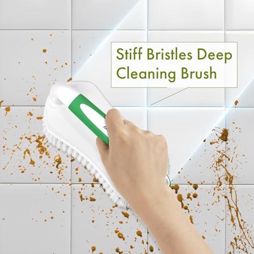 Amazer Scrub Brush for Cleaning Comfort Grip Shower Scrubber Stiff Bristles with Handle Heavy Duty Cleaner Brush for Tub Sink Carpet Floor - Pack of 2 (Green+Green) - Thumbnail 5