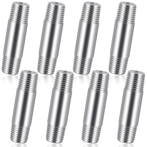 Image of 8 Pcs 304 Stainless Steel Pipe Fittings 1 /4 inch NPT x 1 /4 inch NPT Male Threaded 2 inch Length Nipple Cast Pipe Fittings for Water Oil Air Fuel