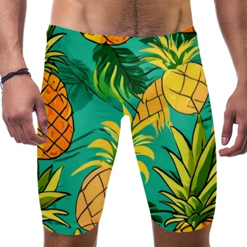 Generic Swimsuit for Men & Boys,Competition Lap Swim Suit, Square Leg Endurance Training,Colorful Art Pineapple Design, 3X-Large