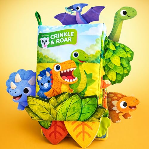 Image of Lifelong Dino Cloth Book for Babies | Non-Toxic & BIS Certified with Crinkle Pages | Busy Book with Dinosaur Peek-A-Boo Flaps | Sensory Toy Gift for Infants & Toddlers Age 6+ Months (LLCSAB02)