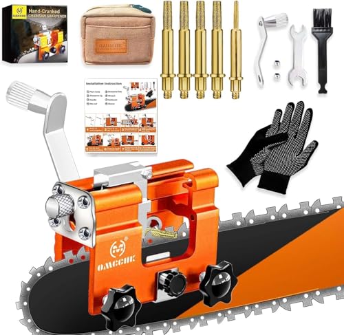 OMCCHK Chainsaw Sharpener Jig with 5 High Hardness Titanium Plated Diamond Bits, Universal Manual Chain Saw Sharpener Tool Kit Accessories for 4" - 22" Chain Saw Sharpening