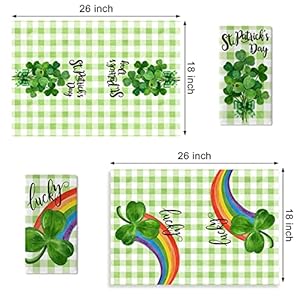 Seliem Buffalo Plaid Check Shamrock Happy St Patricks Day Green Kitchen Dish Towel Set of 2 Lucky Rainbow Clover Hand Drying Baking Cloth Irish Spring Decor Home Decorations 18×26